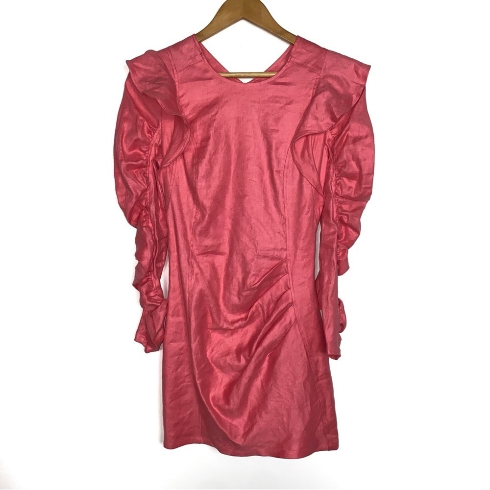 NEW Neon Blonde Barbie Pink Ruffle Open Back Cut Out Dress Coquette Festival XS